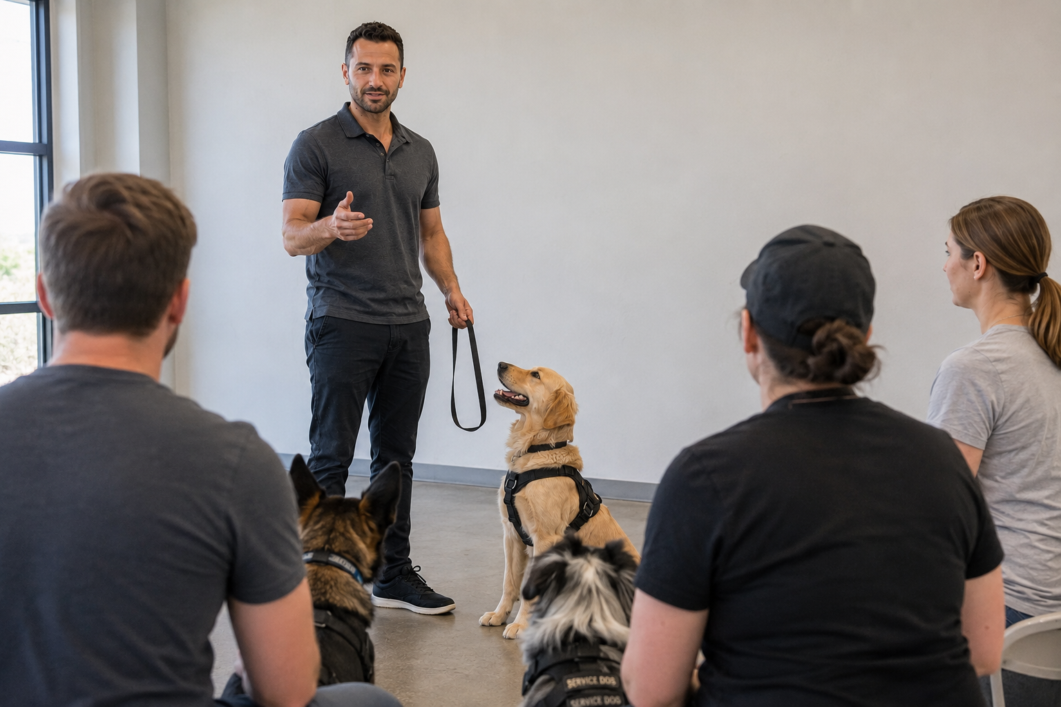 Greg leading a group service dog training session