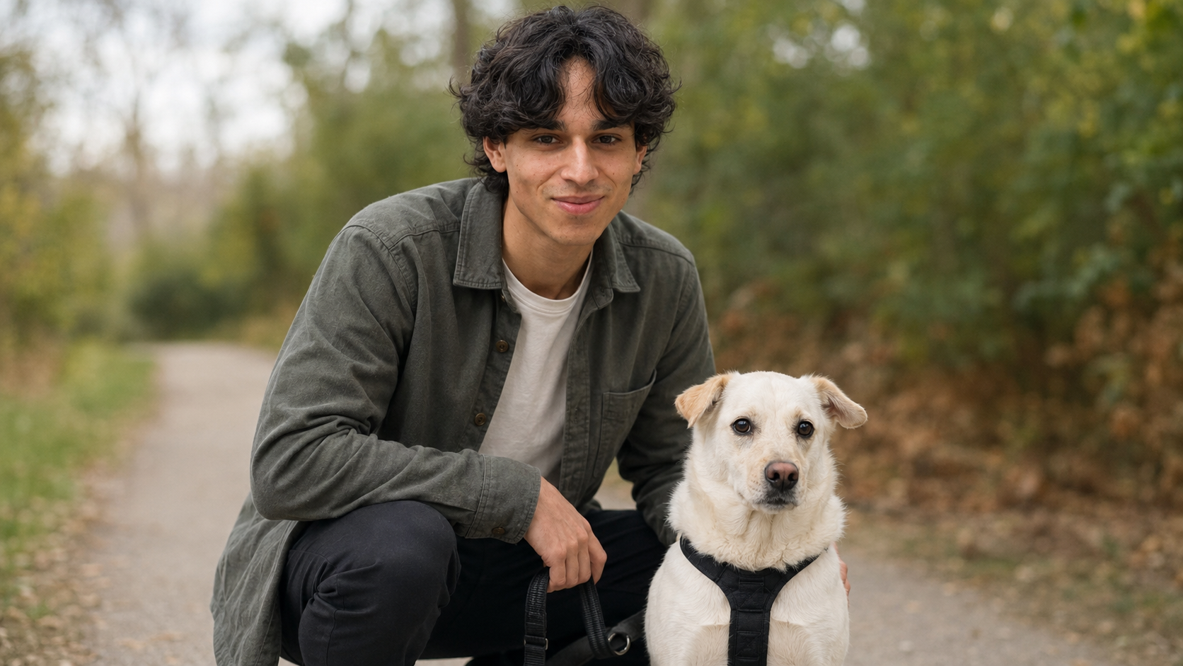 Vincent Prado with a calm dog during training